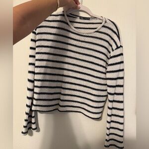 Zara White and Black Striped Knit Long-Sleeve Top
